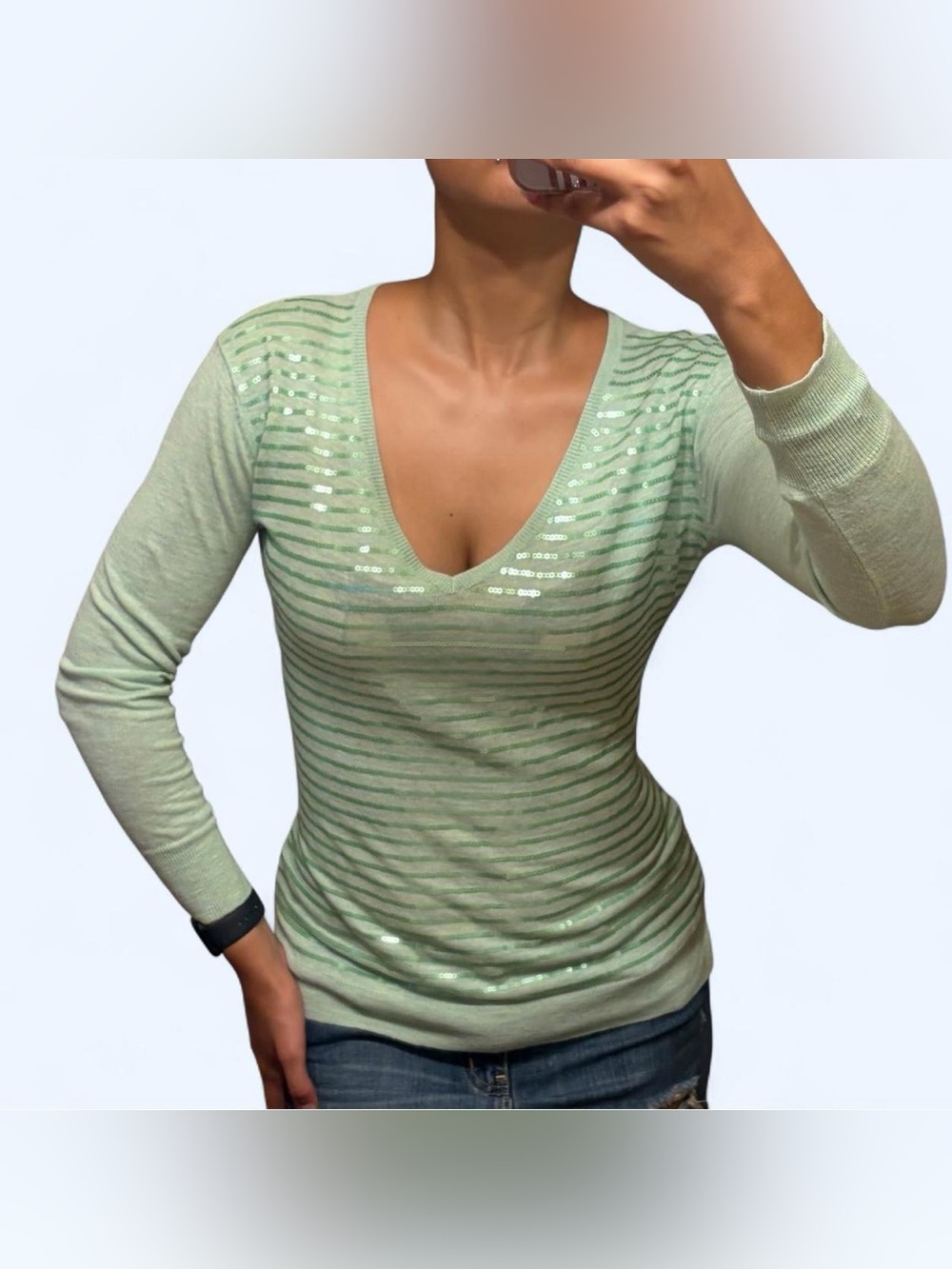 Y2K Green Sequin Sweater Top by Project!